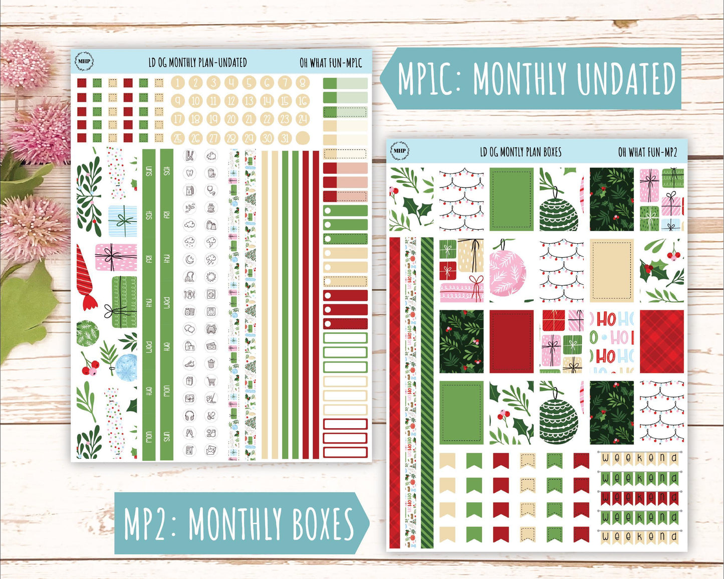 DECEMBER Stickers for Large size Horizontal & Vertical Laurel Denise Planner. (Formerly Original or Standar Size) "Oh What Fun" || OGOWF