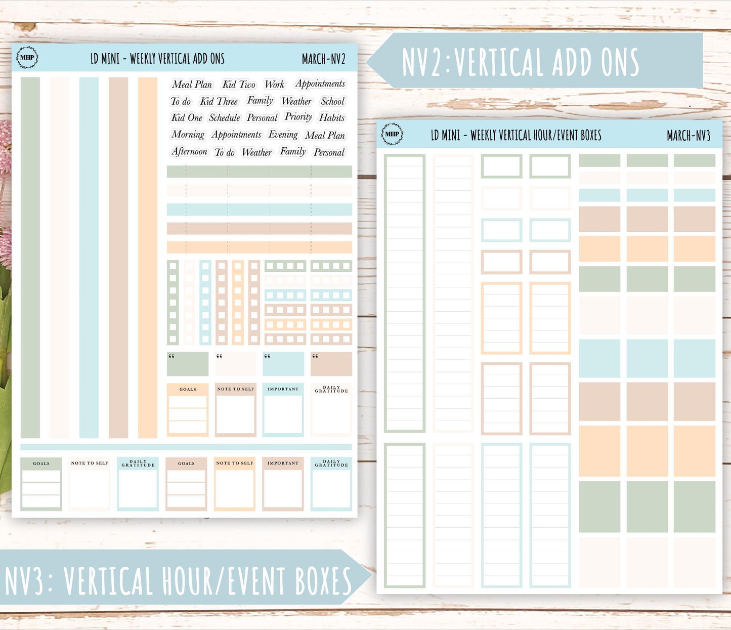 MARCH Neutral Color Stickers for small Laurel Denise Planners || NMAR