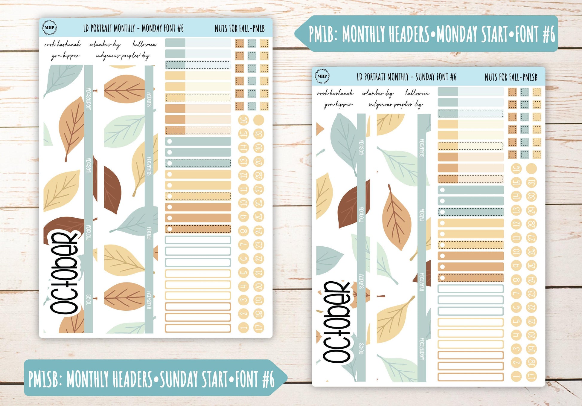 OCTOBER Stickers for The Scout Laurel Denise Planner (formerly Portrait Planner). "Nuts for Fall" || PNF