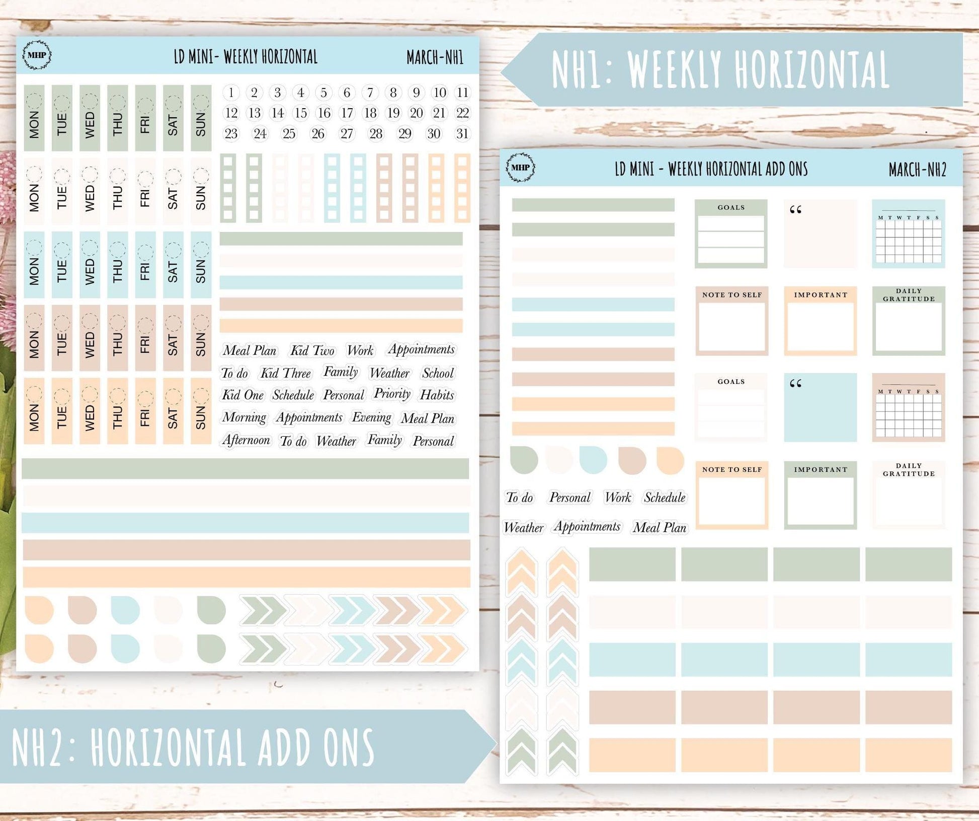 MARCH Neutral Color Stickers for small Laurel Denise Planners || NMAR