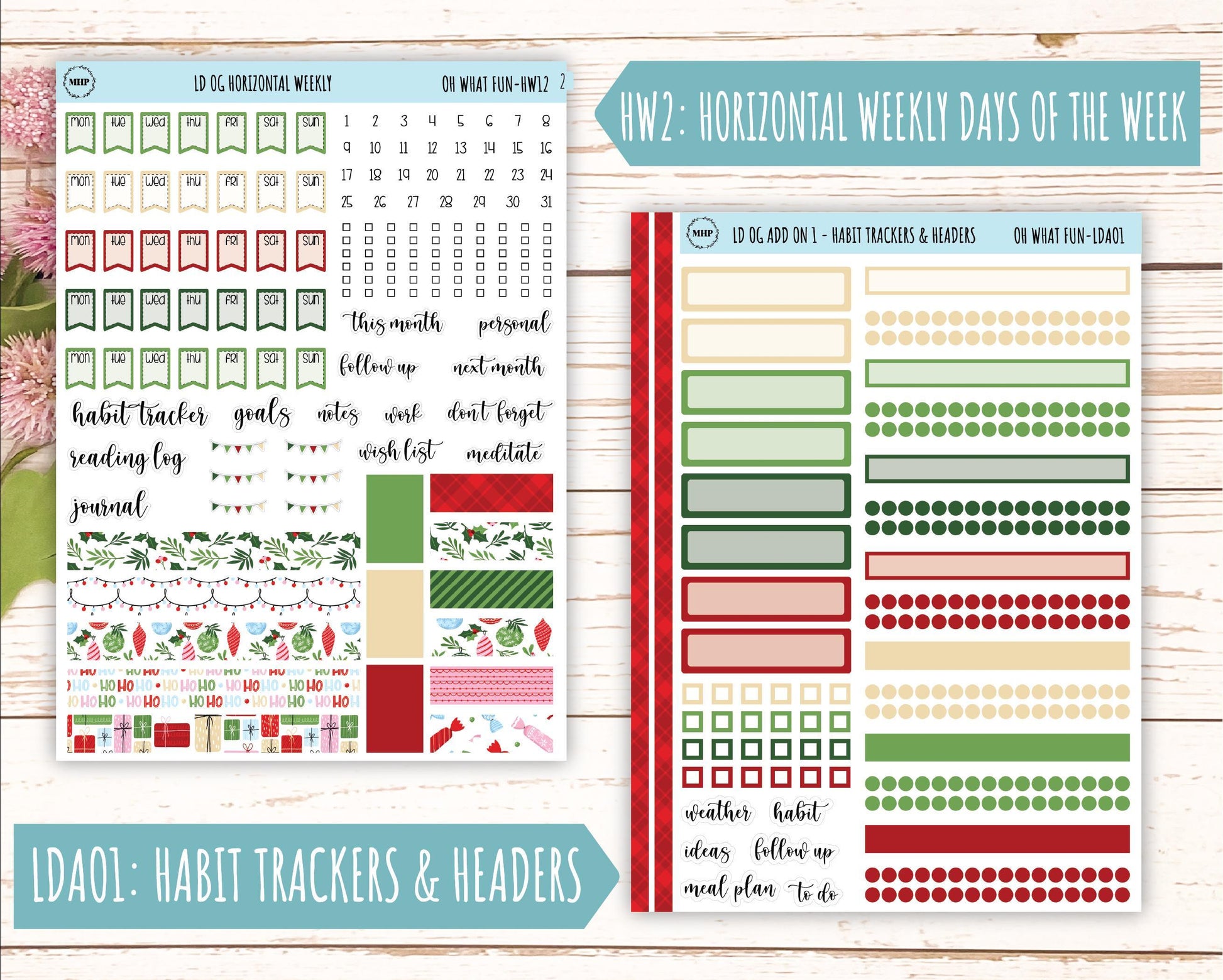 DECEMBER Stickers for Large size Horizontal & Vertical Laurel Denise Planner. (Formerly Original or Standar Size) "Oh What Fun" || OGOWF
