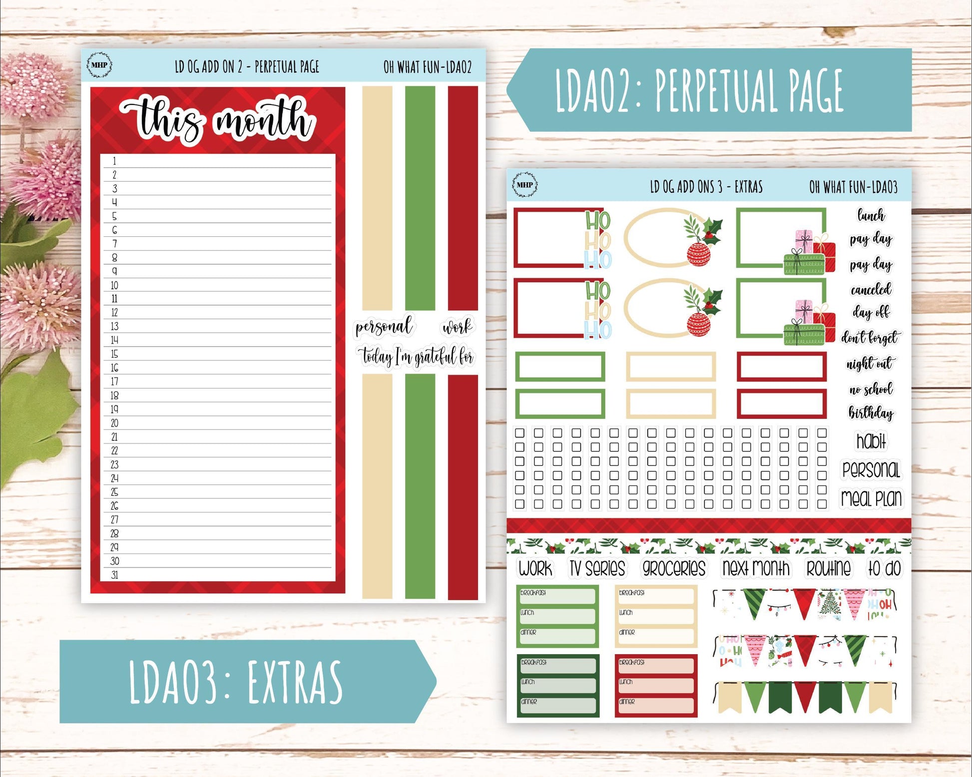 DECEMBER Stickers for Large size Horizontal & Vertical Laurel Denise Planner. (Formerly Original or Standar Size) "Oh What Fun" || OGOWF
