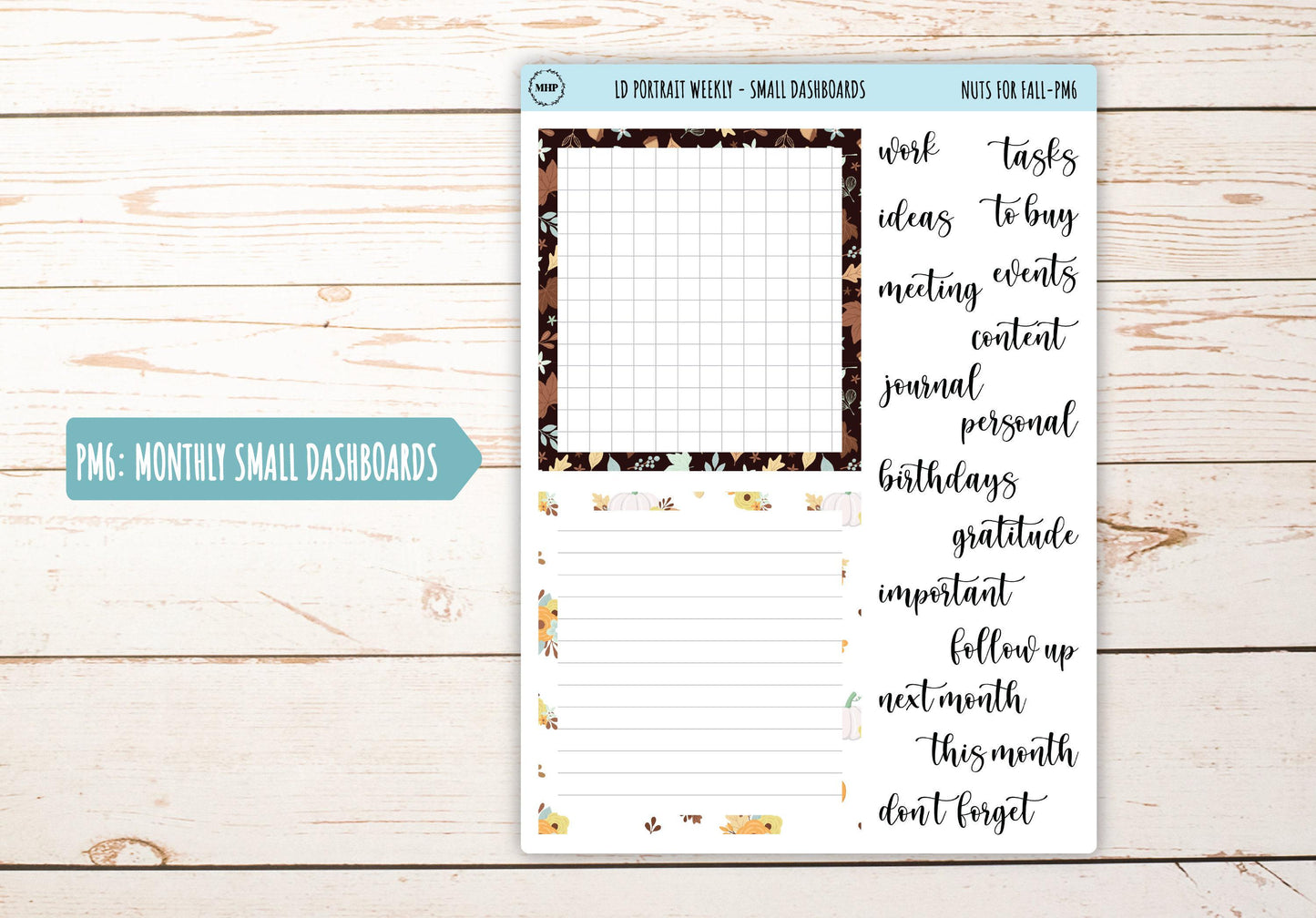 OCTOBER Stickers for The Scout Laurel Denise Planner (formerly Portrait Planner). "Nuts for Fall" || PNF