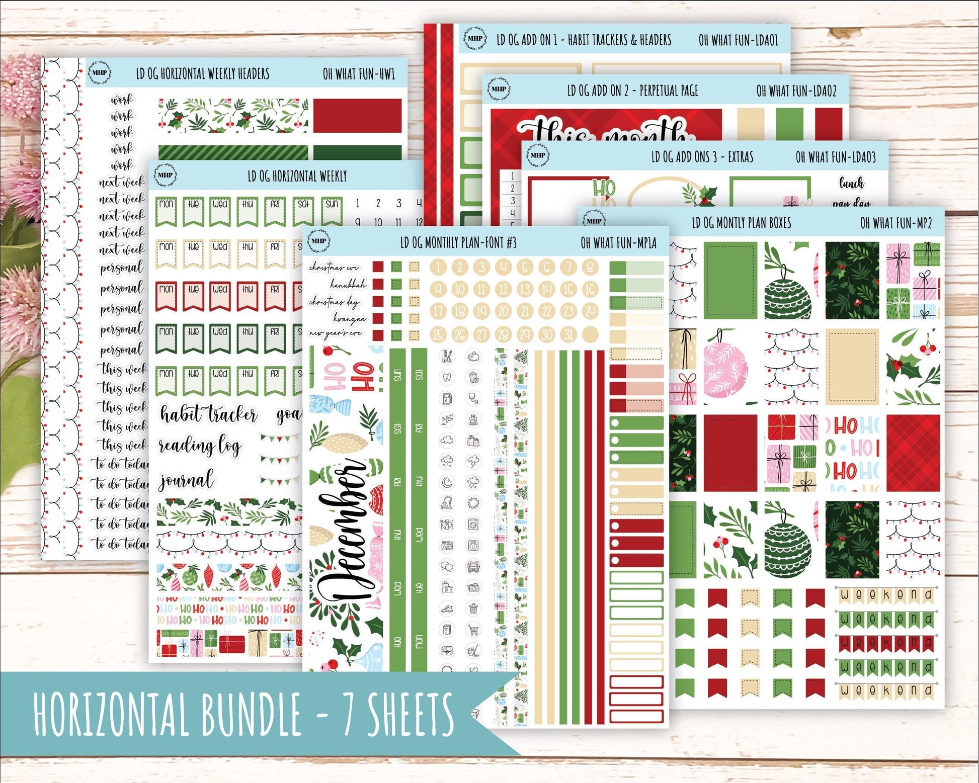 DECEMBER Stickers for Large size Horizontal & Vertical Laurel Denise Planner. (Formerly Original or Standar Size) "Oh What Fun" || OGOWF
