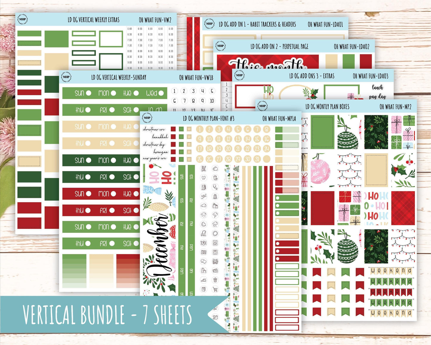 DECEMBER Stickers for Large size Horizontal & Vertical Laurel Denise Planner. (Formerly Original or Standar Size) "Oh What Fun" || OGOWF