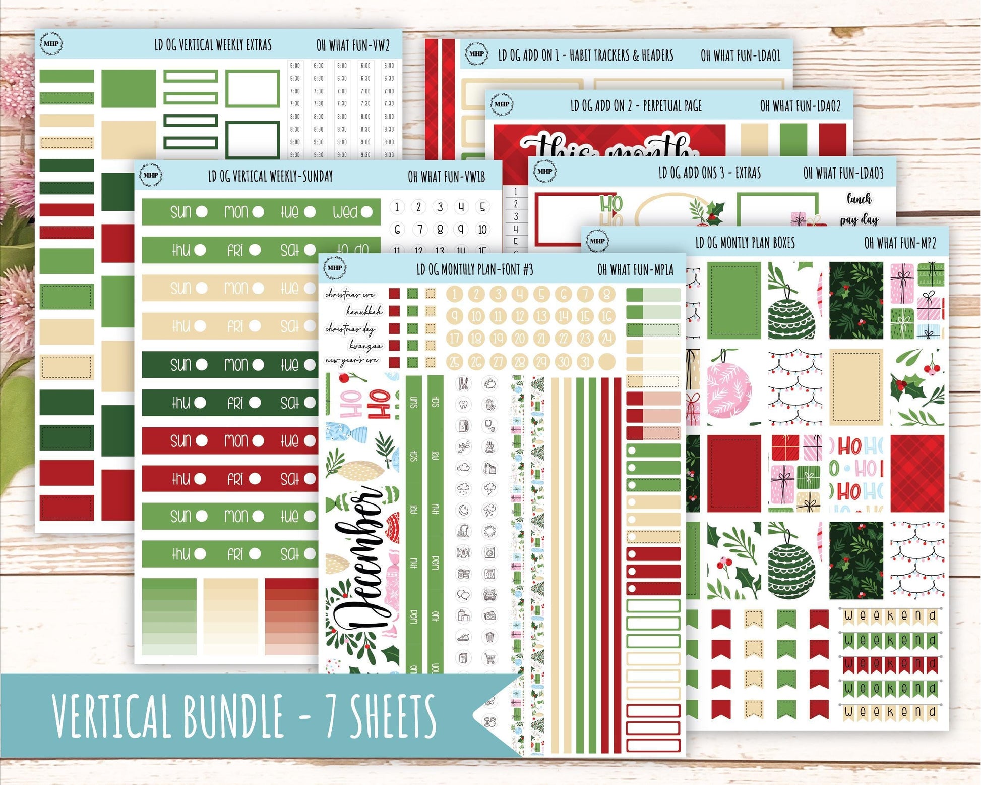 DECEMBER Stickers for Large size Horizontal & Vertical Laurel Denise Planner. (Formerly Original or Standar Size) "Oh What Fun" || OGOWF
