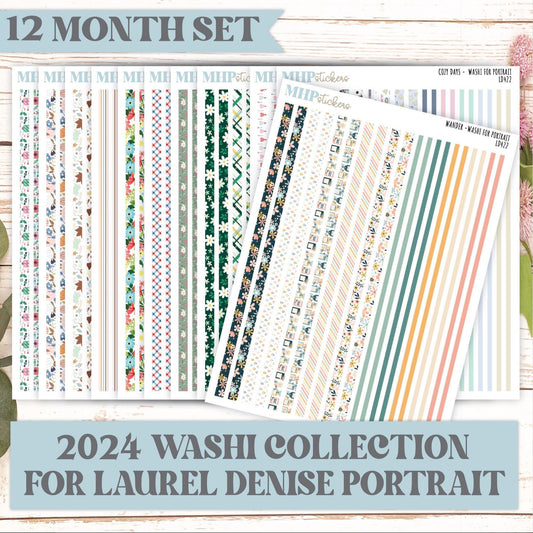 12 Washi Sheets Set for Laurel Denise PORTRAIT Planner. 2024 Designs || LD422