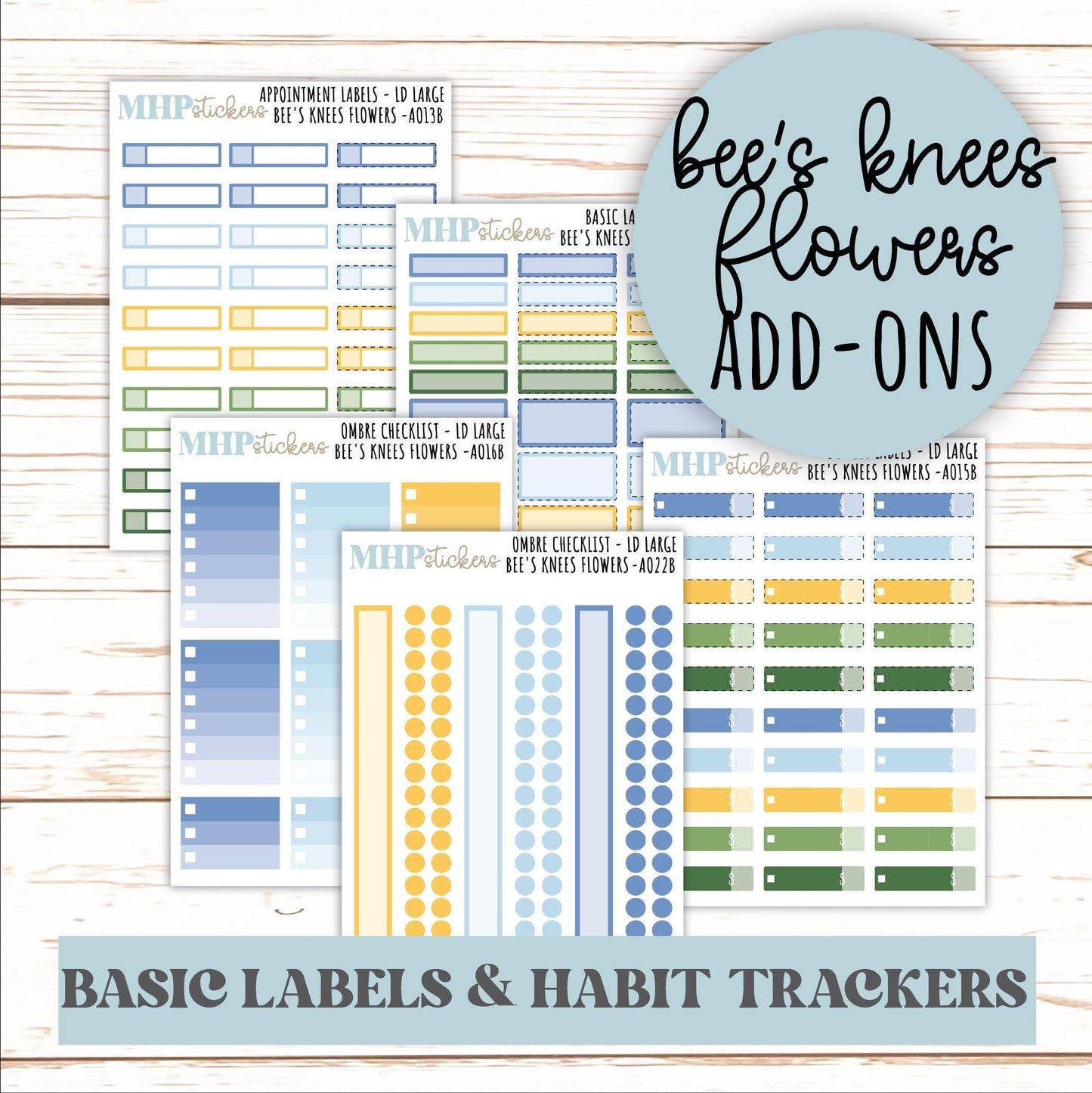 Basic Labels & Habit Trackers. ADD-Ons for Monthly Kits "Bee's Knees Flowers" || AOBL