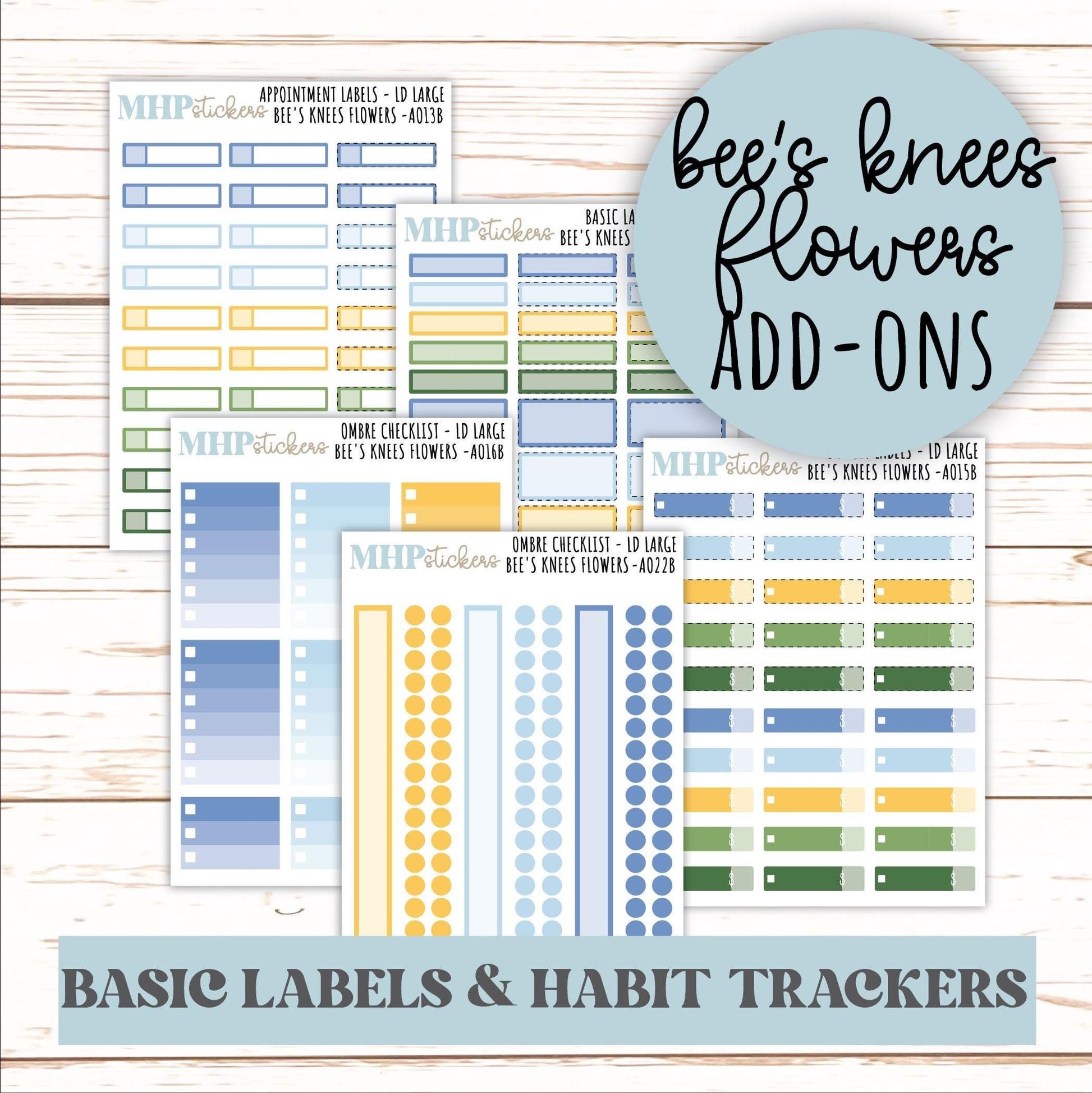 Basic Labels & Habit Trackers. ADD-Ons for Monthly Kits "Bee's Knees Flowers" || AOBL
