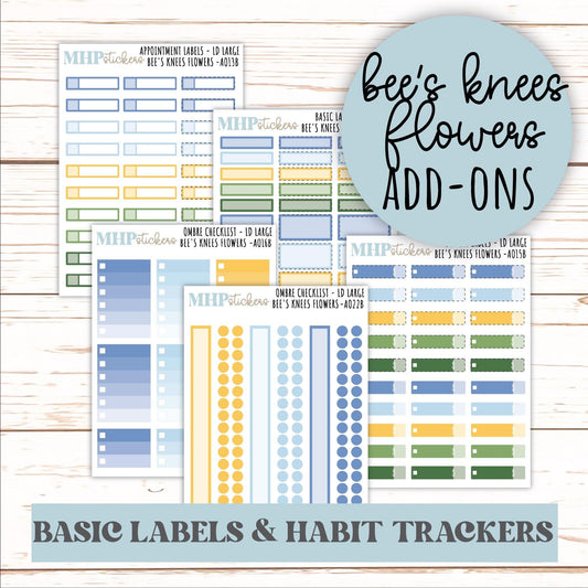 Basic Labels & Habit Trackers. ADD-Ons for Monthly Kits "Bee's Knees Flowers" || AOBL