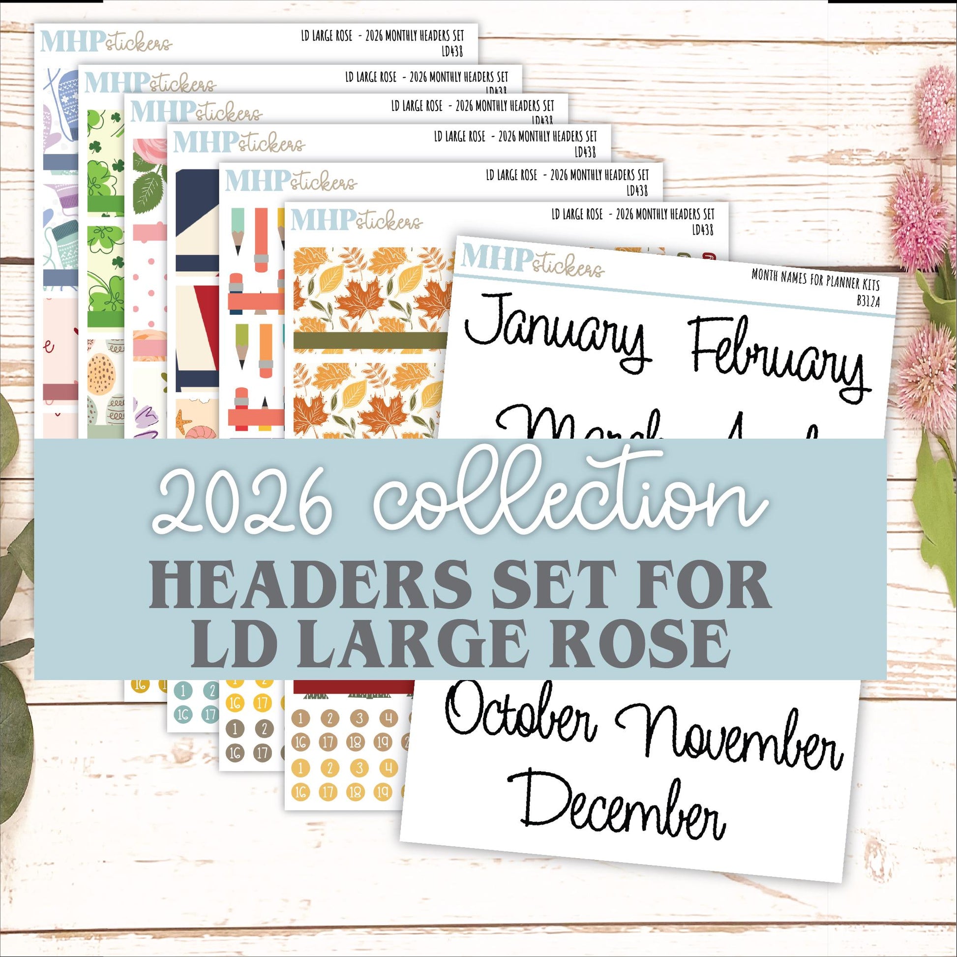 2026 Monthly Headers Set for the Large Rose Laurel Denise Planner (Formerly Project Planner) || LD438