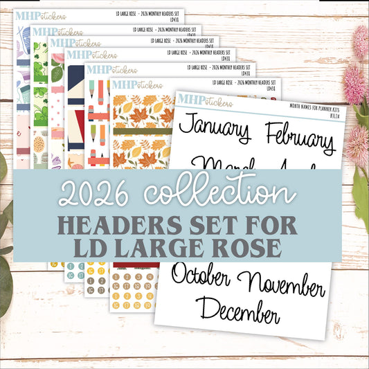 2026 Monthly Headers Set for the Large Rose Laurel Denise Planner (Formerly Project Planner) || LD438