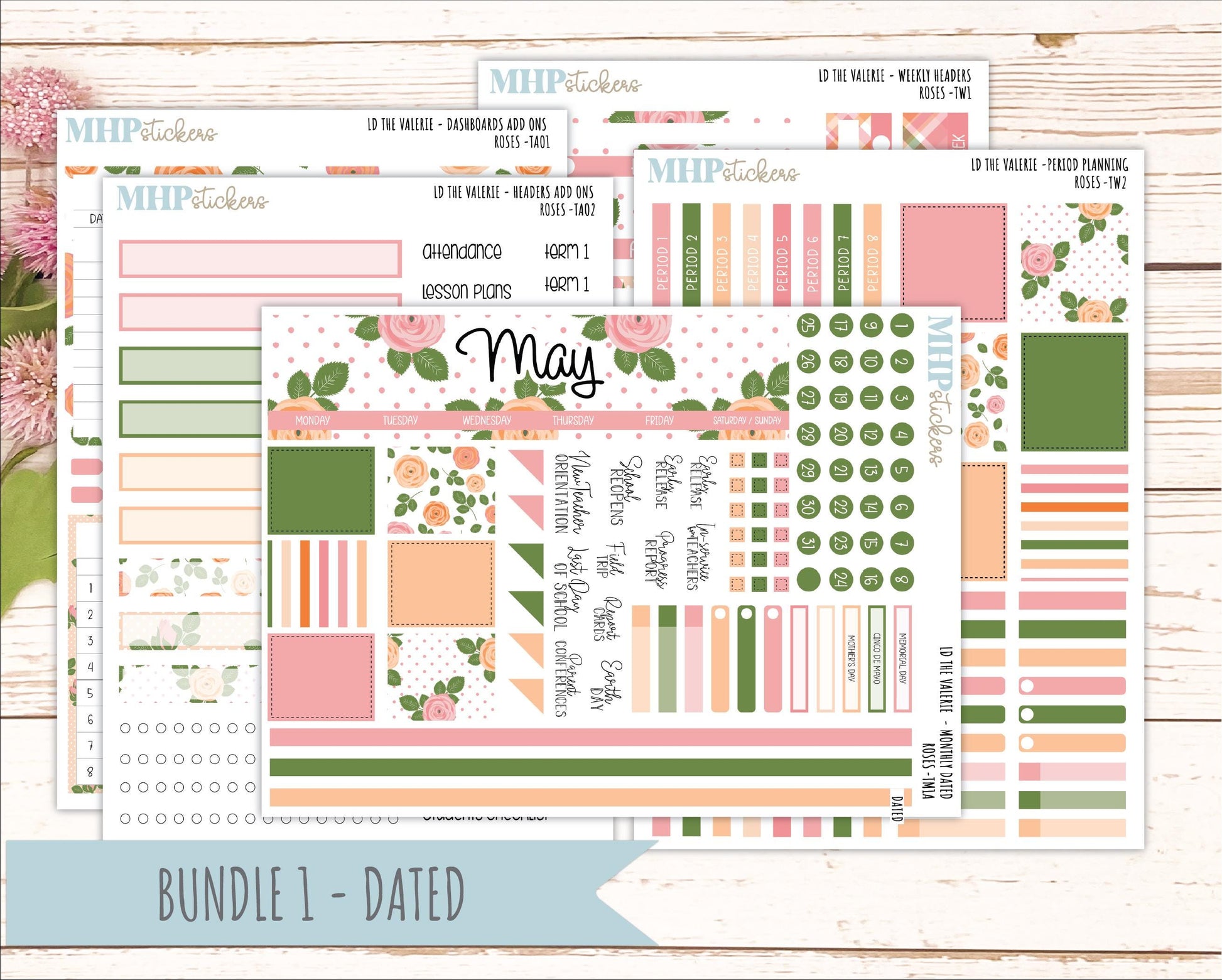 MAY Stickers for The Valerie Laurel Denise Planner "Roses" || TC