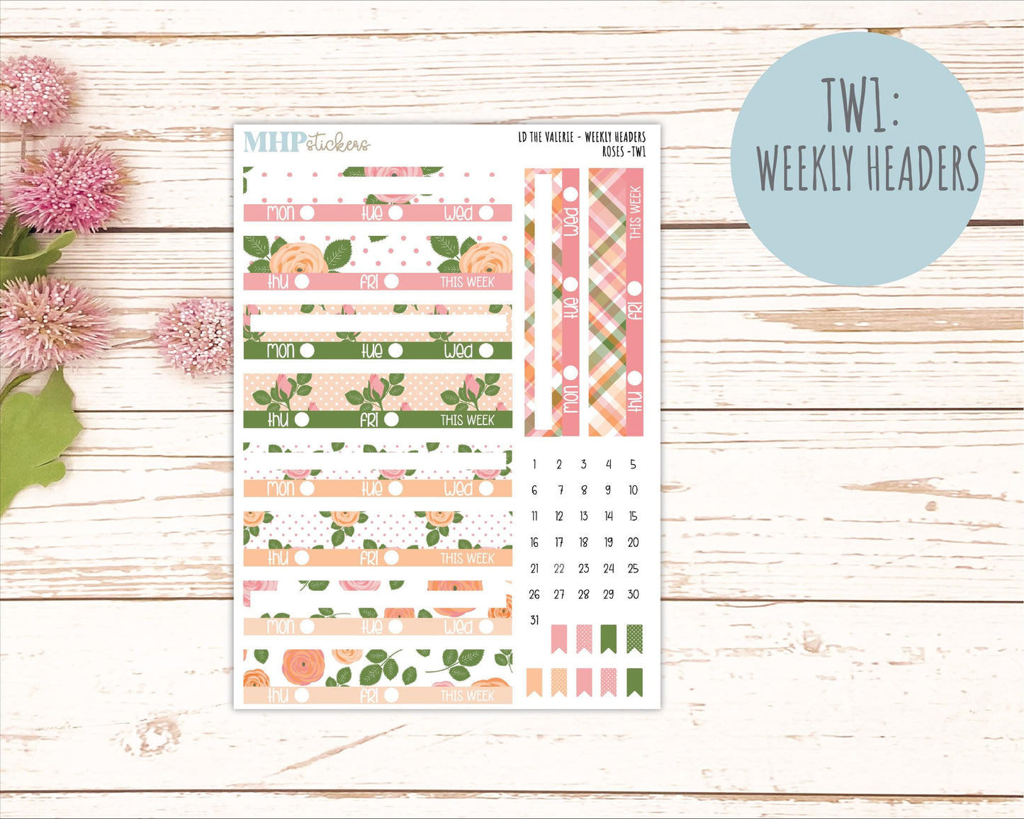 MAY Stickers for The Valerie Laurel Denise Planner "Roses" || TC