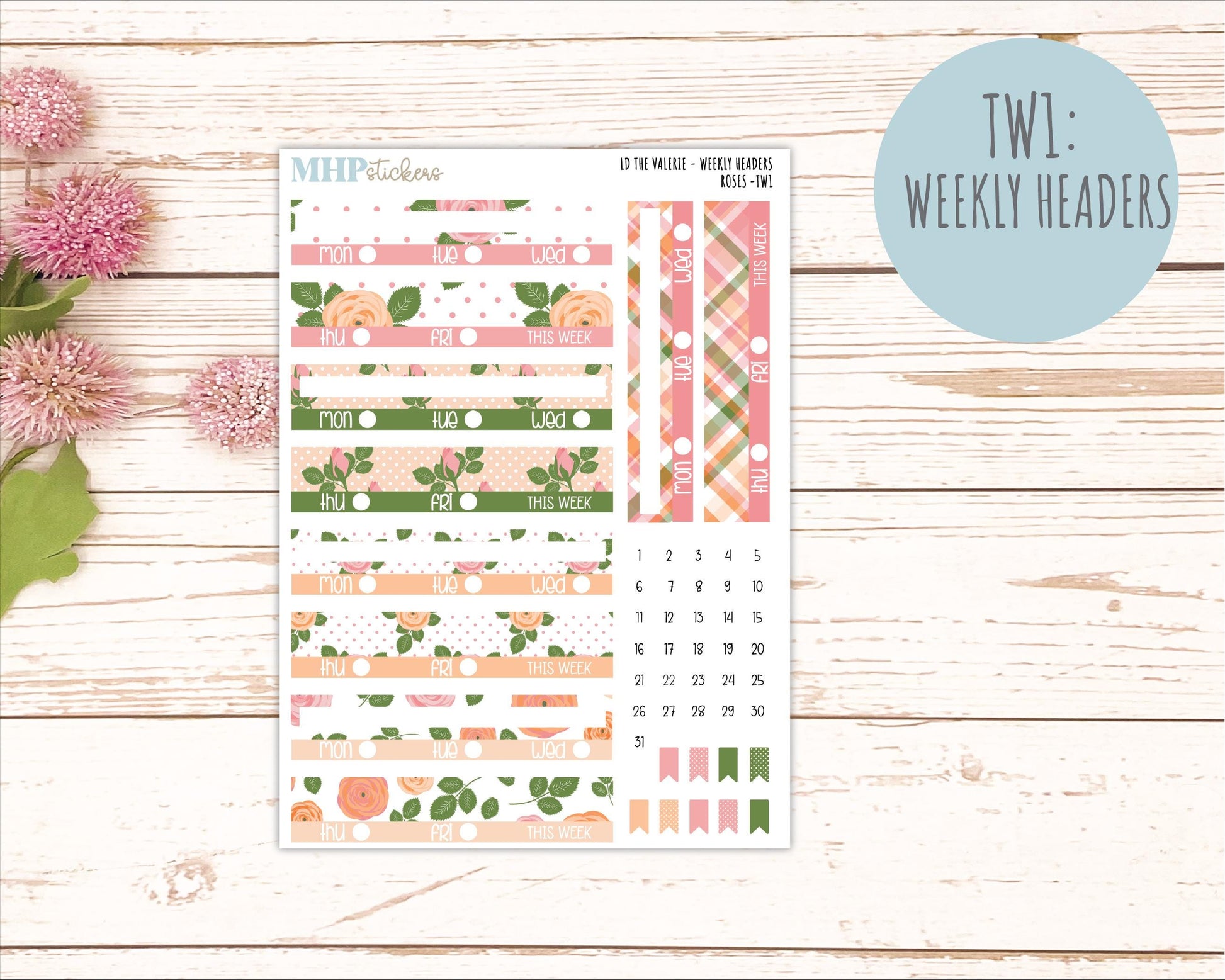 MAY Stickers for The Valerie Laurel Denise Planner "Roses" || TC