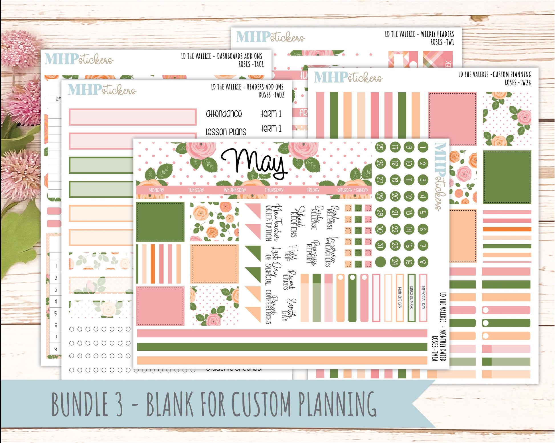 MAY Stickers for The Valerie Laurel Denise Planner "Roses" || TC