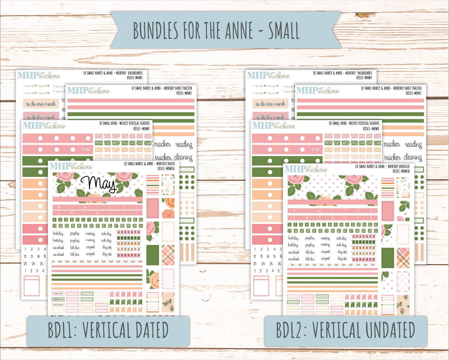 MAY 2026 Stickers for Small Nancy & Anne Laurel Denise Planners "Roses" || MN