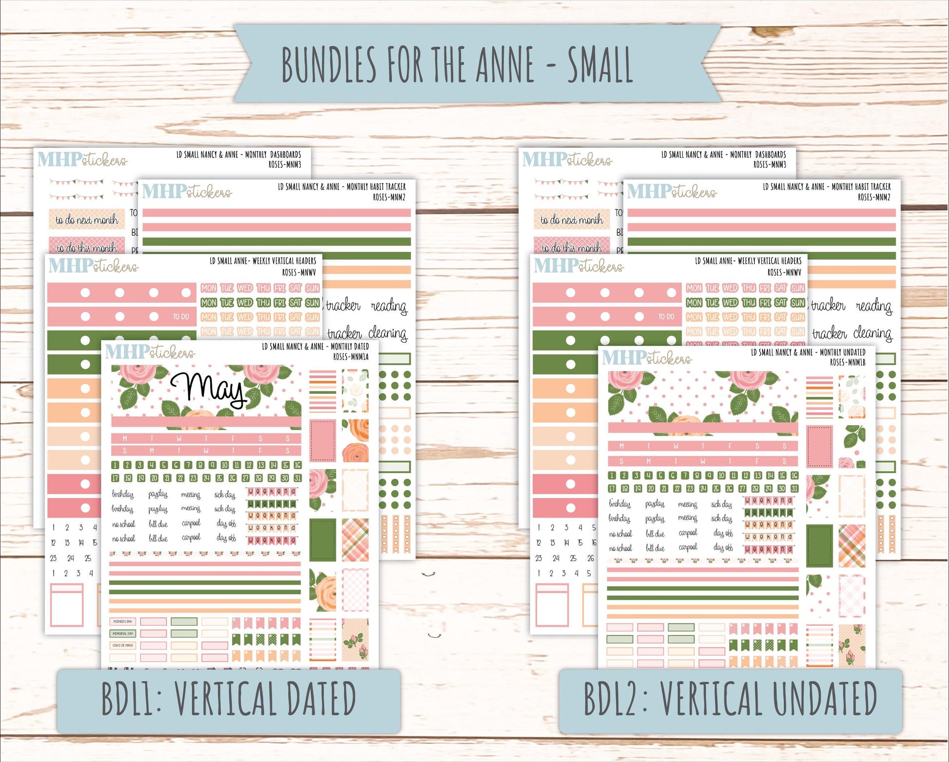MAY 2026 Stickers for Small Nancy & Anne Laurel Denise Planners "Roses" || MN