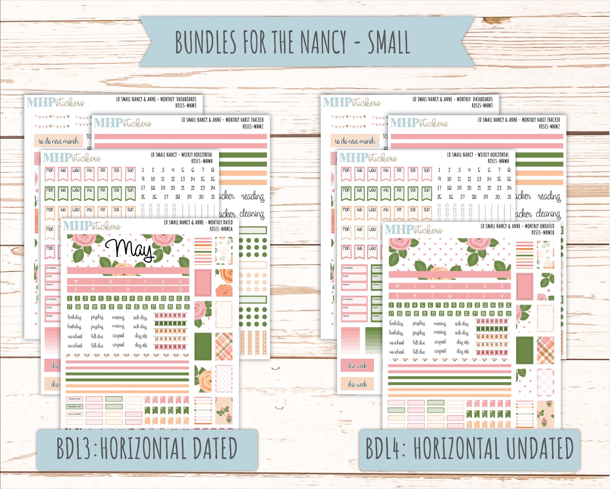 MAY 2026 Stickers for Small Nancy & Anne Laurel Denise Planners "Roses" || MN
