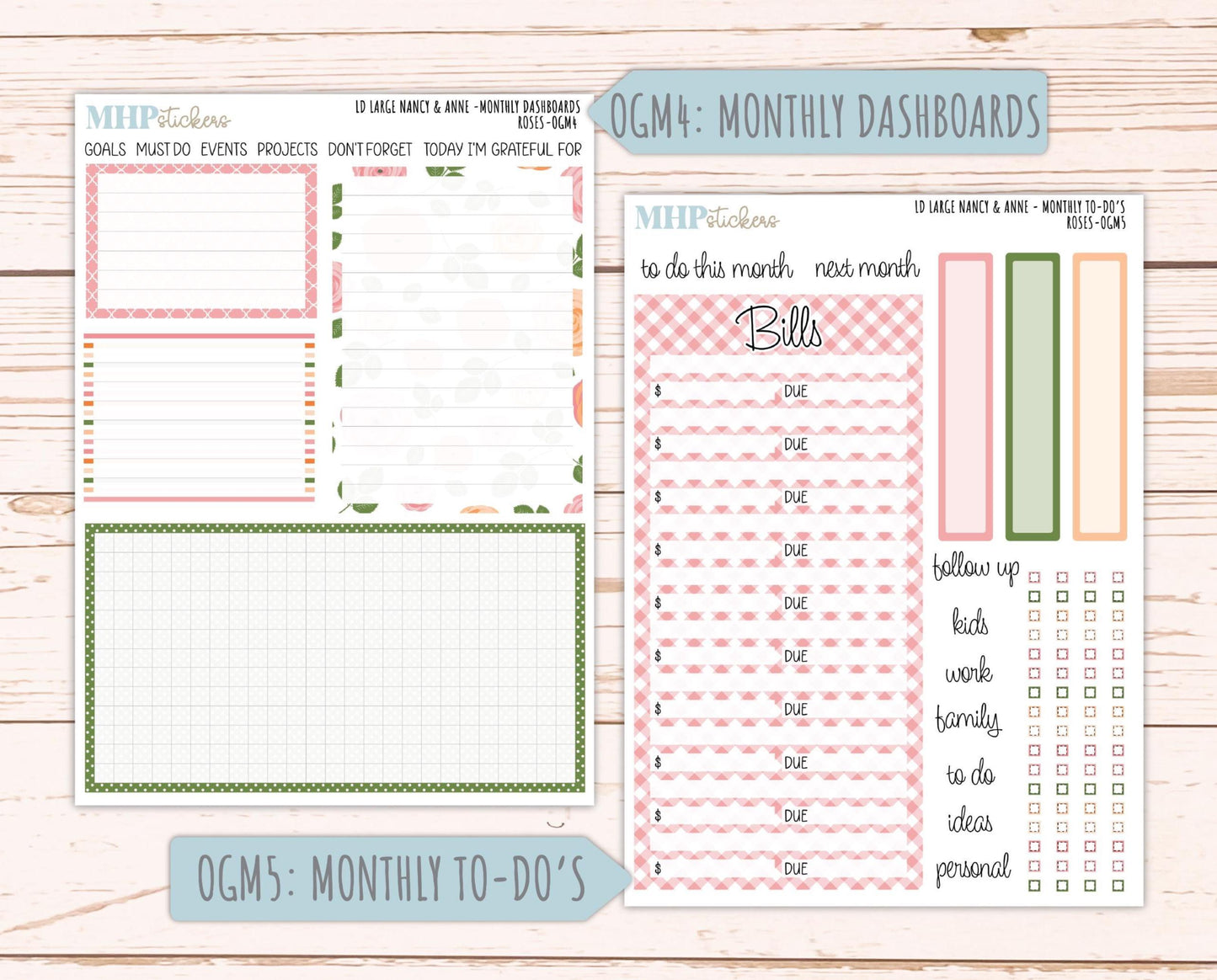 MAY 2026 Stickers for Large Nancy & Anne Planners for Laurel Denise Planners. "Roses" || OG