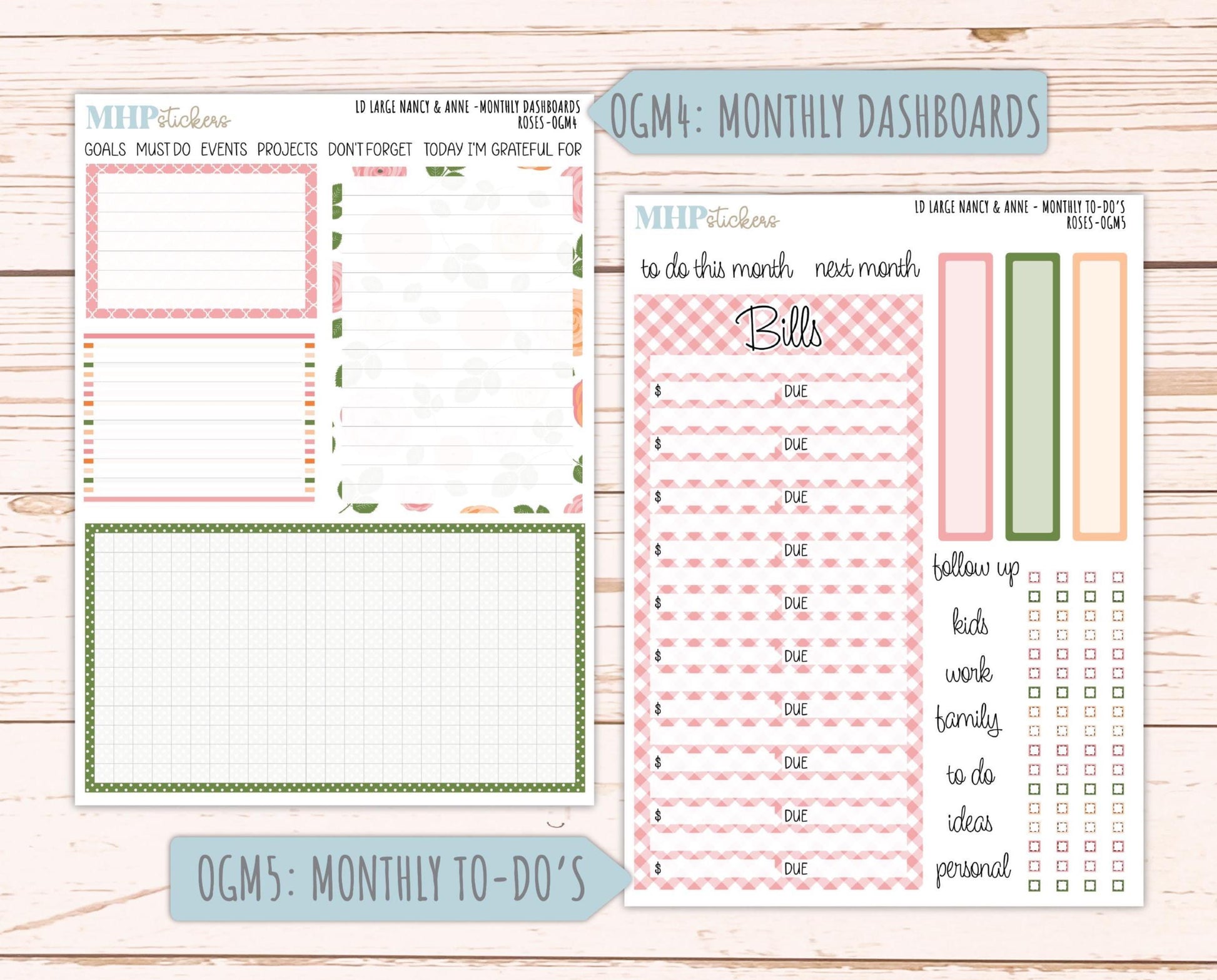 MAY 2026 Stickers for Large Nancy & Anne Planners for Laurel Denise Planners. "Roses" || OG
