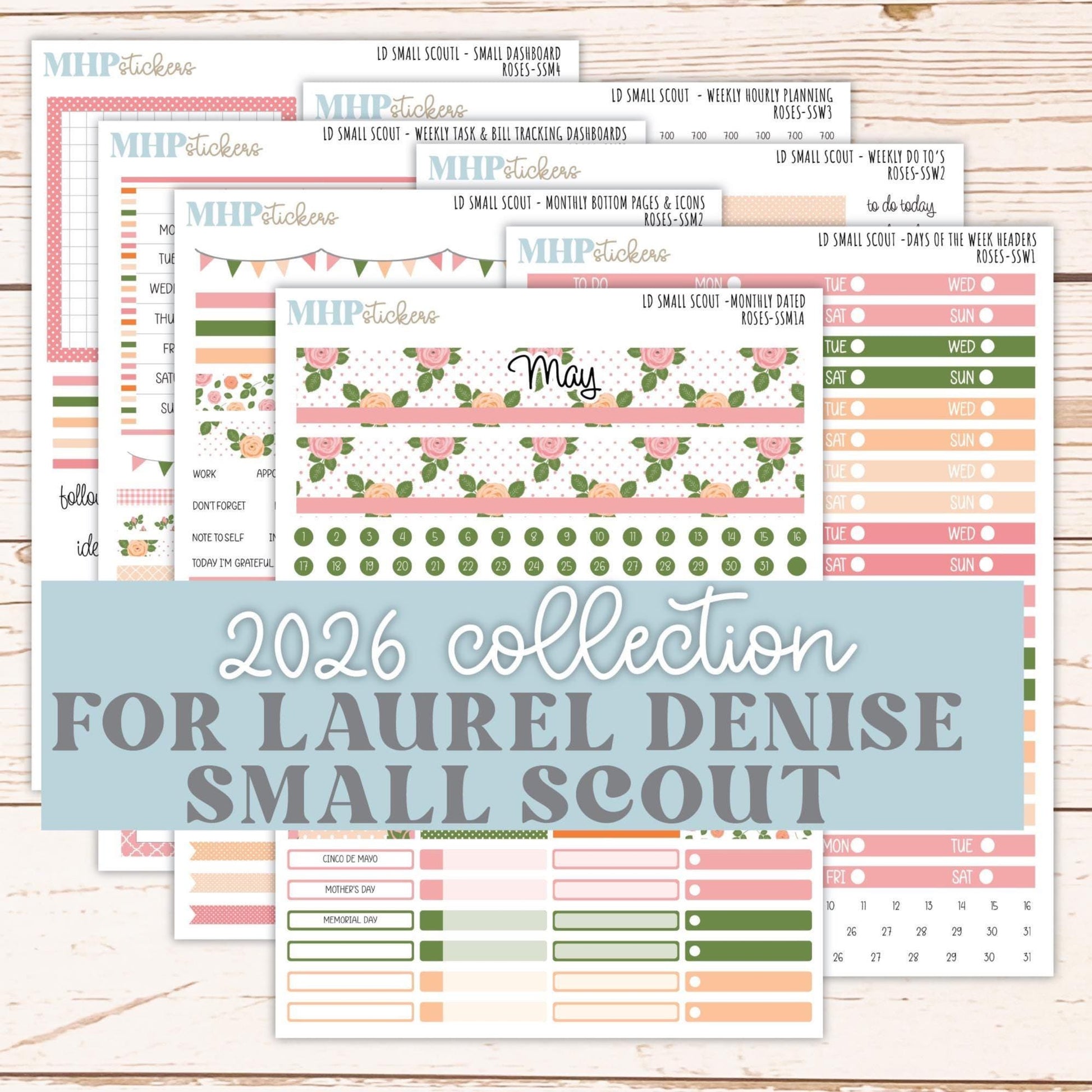 MAY 2026 Stickers for the Small Scout Laurel Denise Planners. "Roses" ||SS