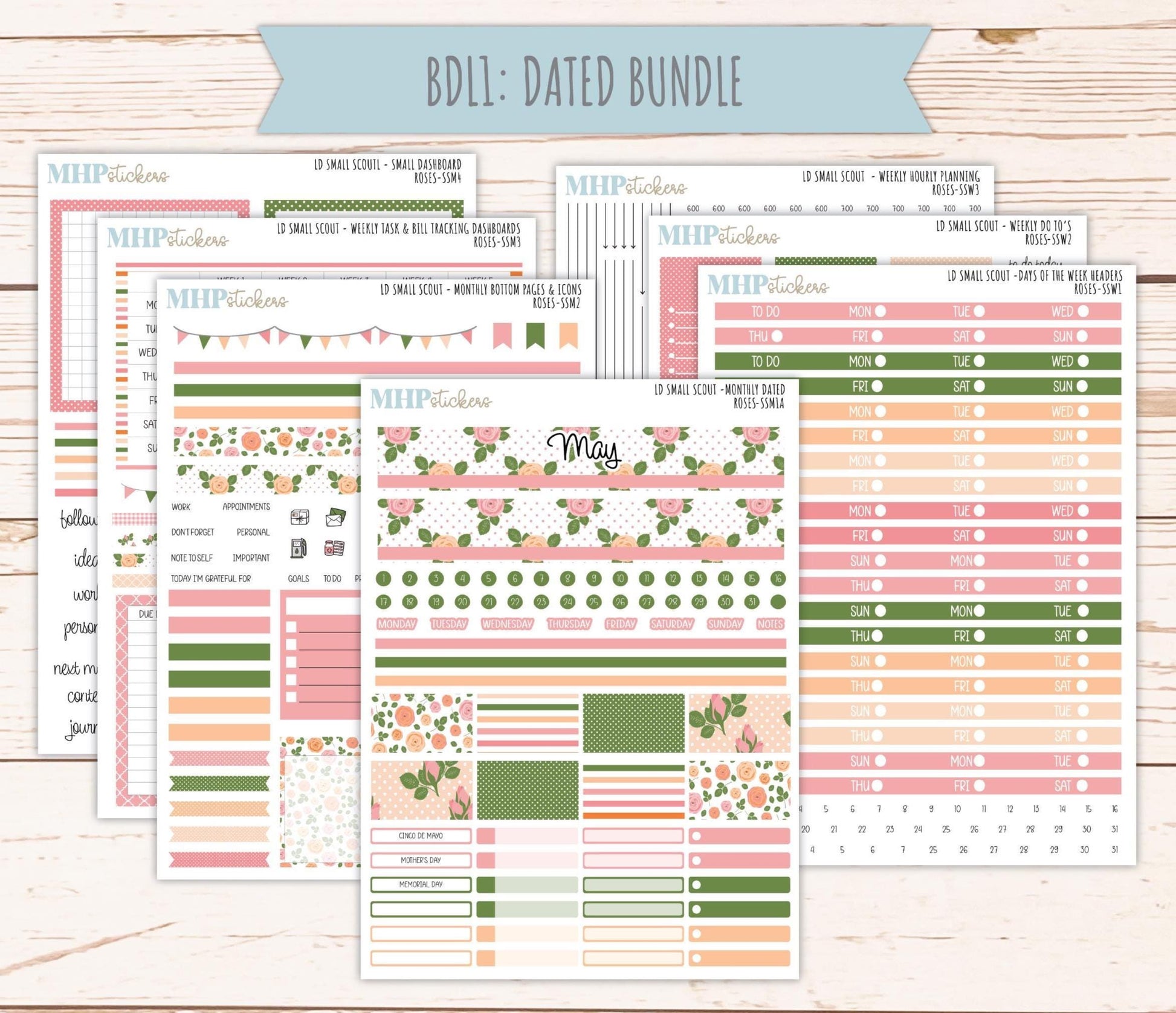 MAY 2026 Stickers for the Small Scout Laurel Denise Planners. "Roses" ||SS