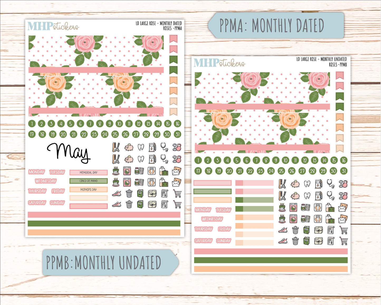 MAY 2026 Stickers for the Large Rose Laurel Denise Planner. "Roses" || PP