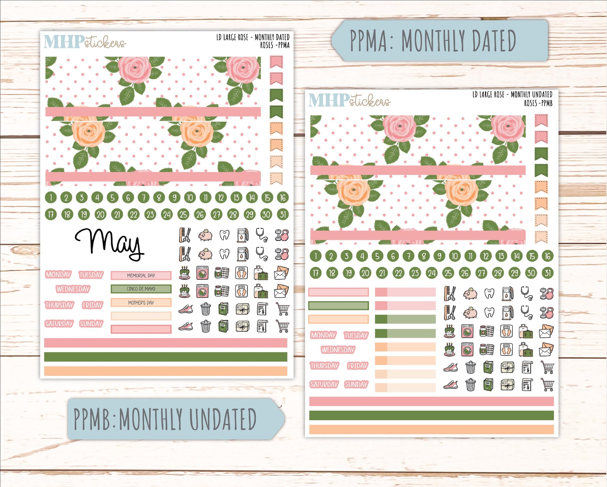 MAY 2026 Stickers for the Large Rose Laurel Denise Planner. "Roses" || PP