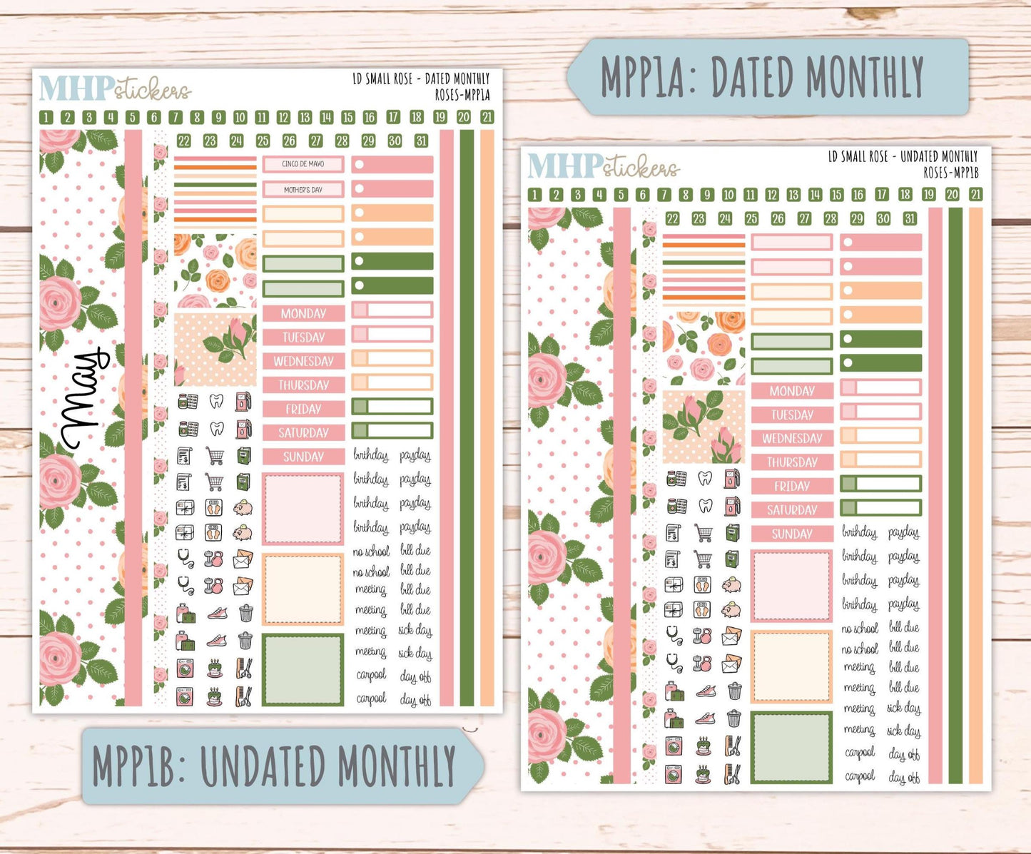 MAY 2026 Stickers for The Small Rose Laurel Denise Planner. "Roses" || MPP