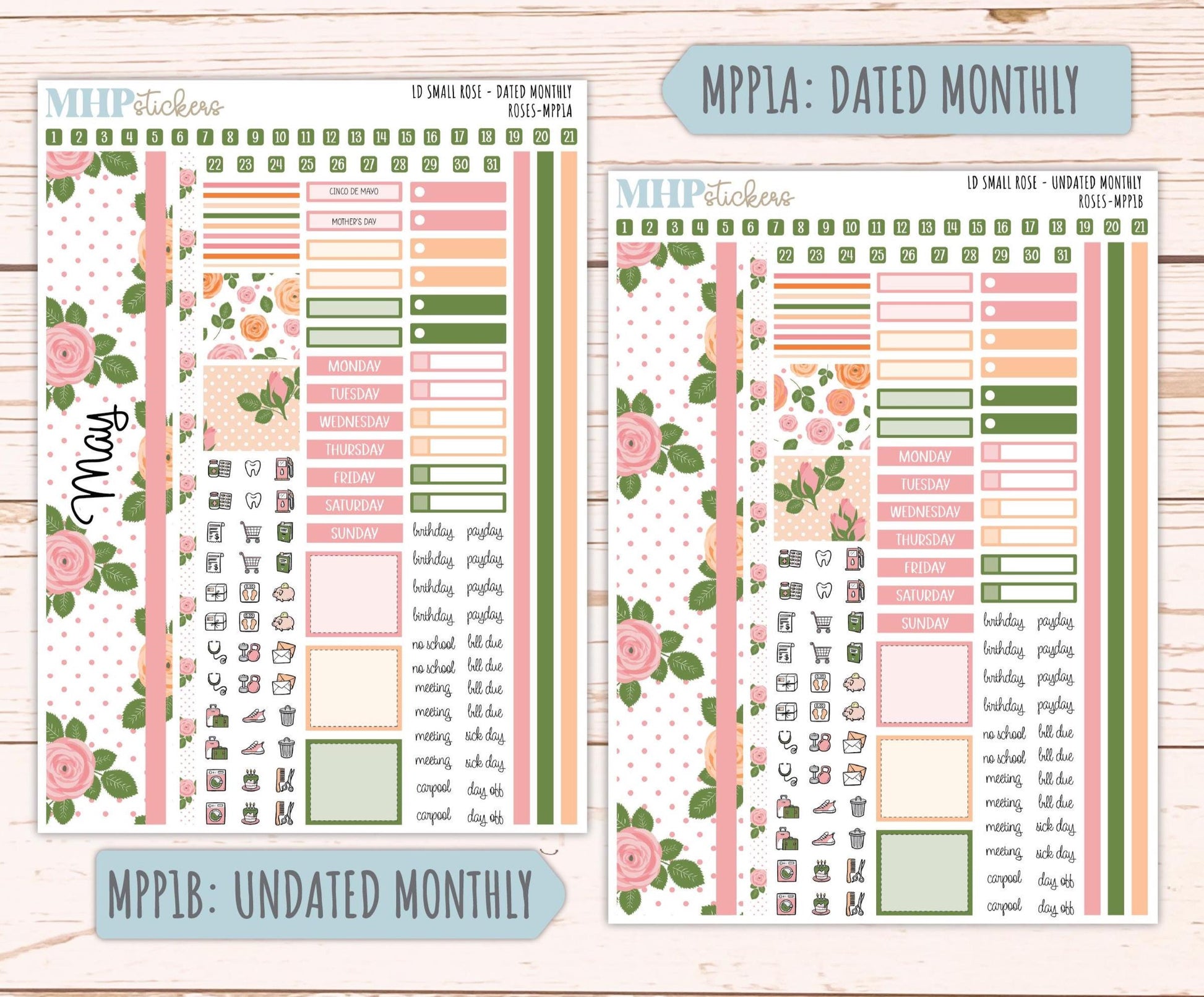 MAY 2026 Stickers for The Small Rose Laurel Denise Planner. "Roses" || MPP