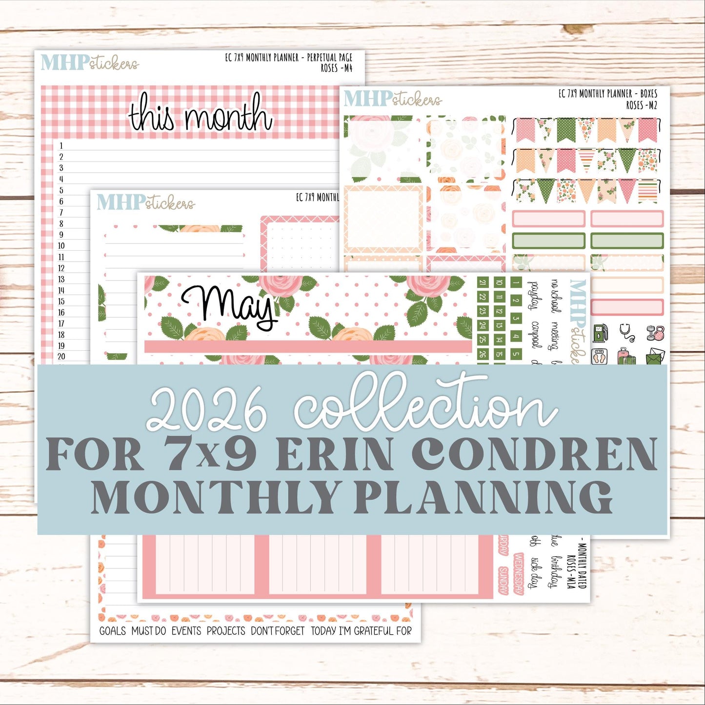 MAY Monthly Kit for 7x9 Erin Condren Planners. 2026 Collection "Roses" || ECM