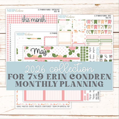 MAY Monthly Kit for 7x9 Erin Condren Planners. 2026 Collection "Roses" || ECM