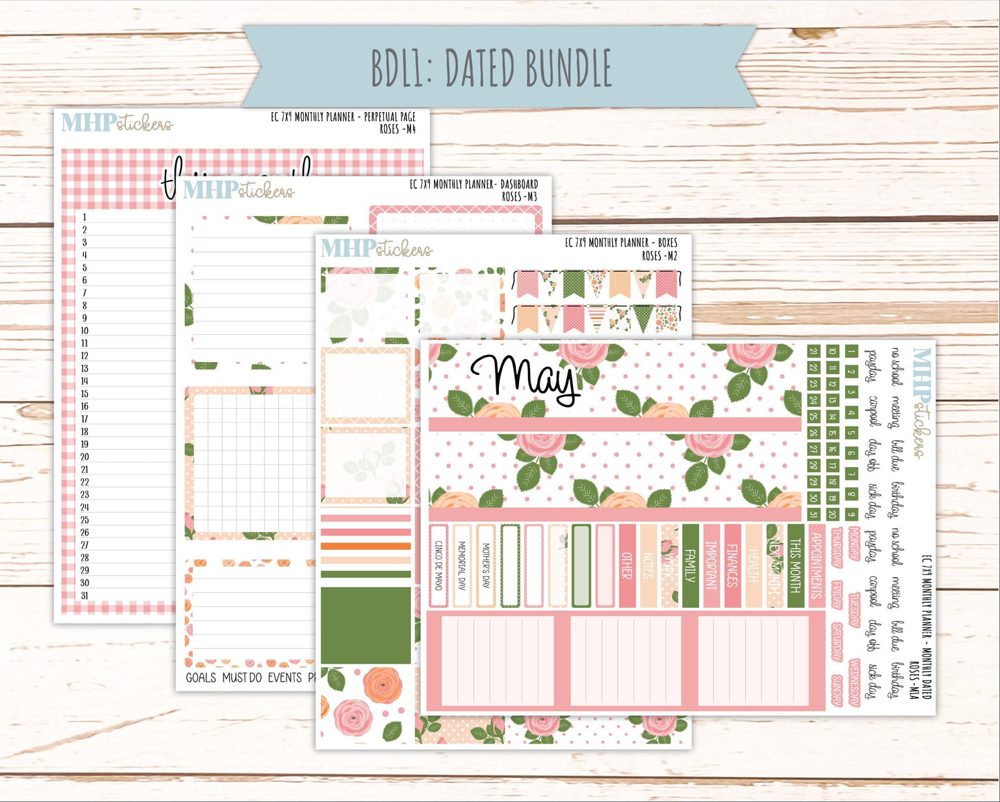 MAY Monthly Kit for 7x9 Erin Condren Planners. 2026 Collection "Roses" || ECM