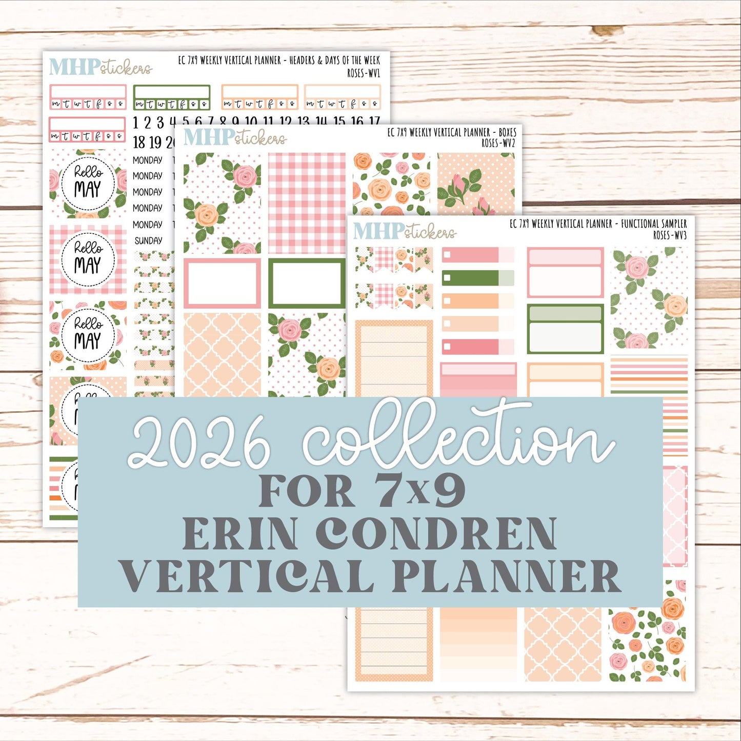 MAY Weekly Vertical Kits for 7x9 Erin Condren Planners. 2026 Collection "Roses" || ECWV