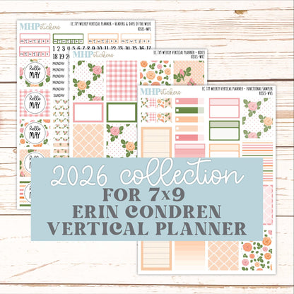 MAY Weekly Vertical Kits for 7x9 Erin Condren Planners. 2026 Collection "Roses" || ECWV