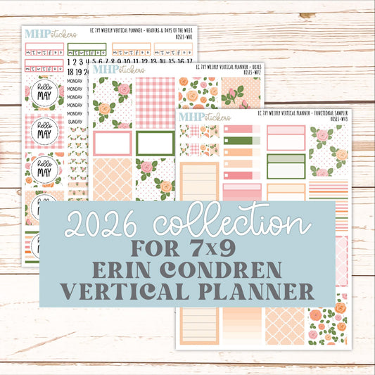 MAY Weekly Vertical Kits for 7x9 Erin Condren Planners. 2026 Collection "Roses" || ECWV