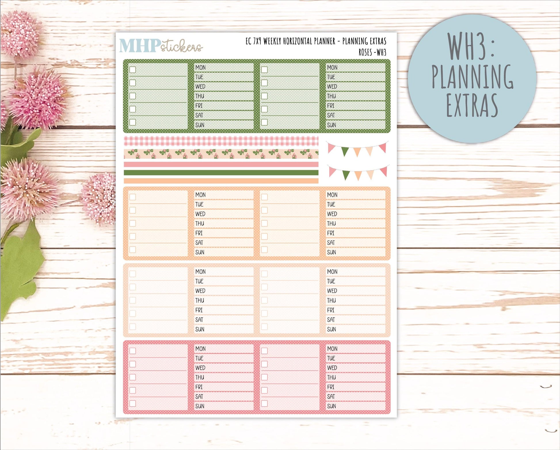 MAY Weekly Horizontal Planning Kit for 7x9 Erin Condren Planners. 2026 Collection "Roses" || ECWH