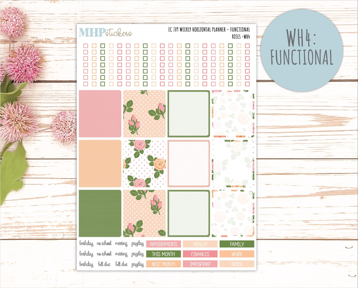MAY Weekly Horizontal Planning Kit for 7x9 Erin Condren Planners. 2026 Collection "Roses" || ECWH