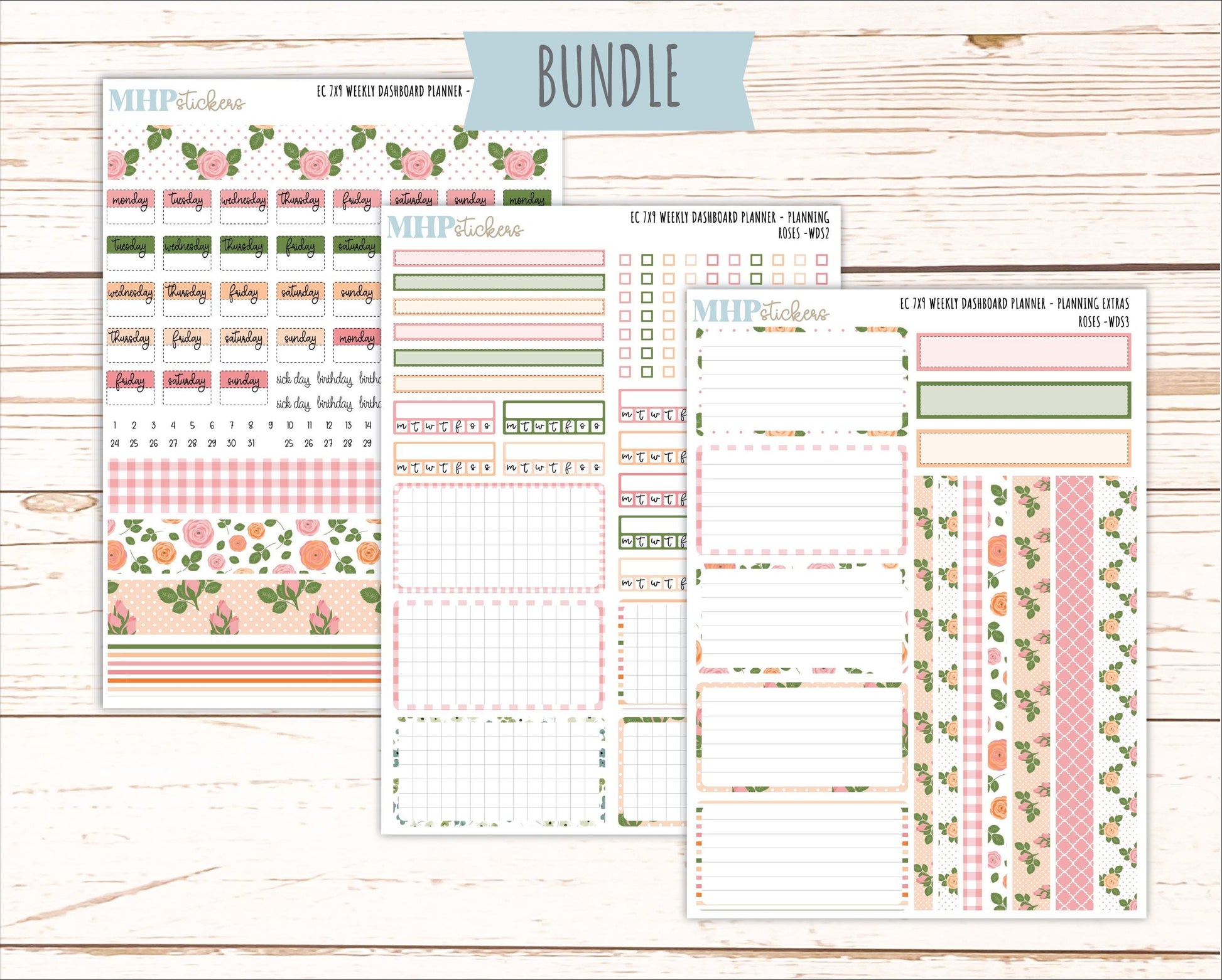 MAY Weekly Dashboard Kit for 7x9 Erin Condren Planners. 2026 Collection "Roses" || ECWDS