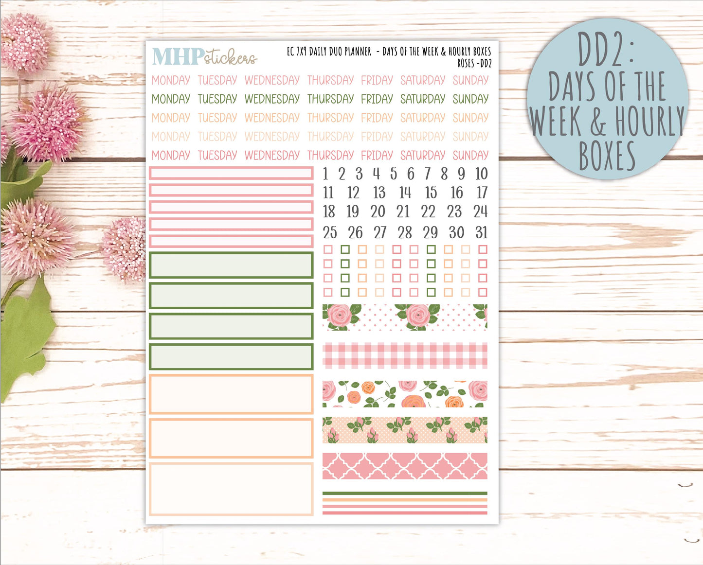 MAY Daily Duo Sticker Kit for 7x9 Erin Condren Planners. 2026 Collection "Roses" || ECDD
