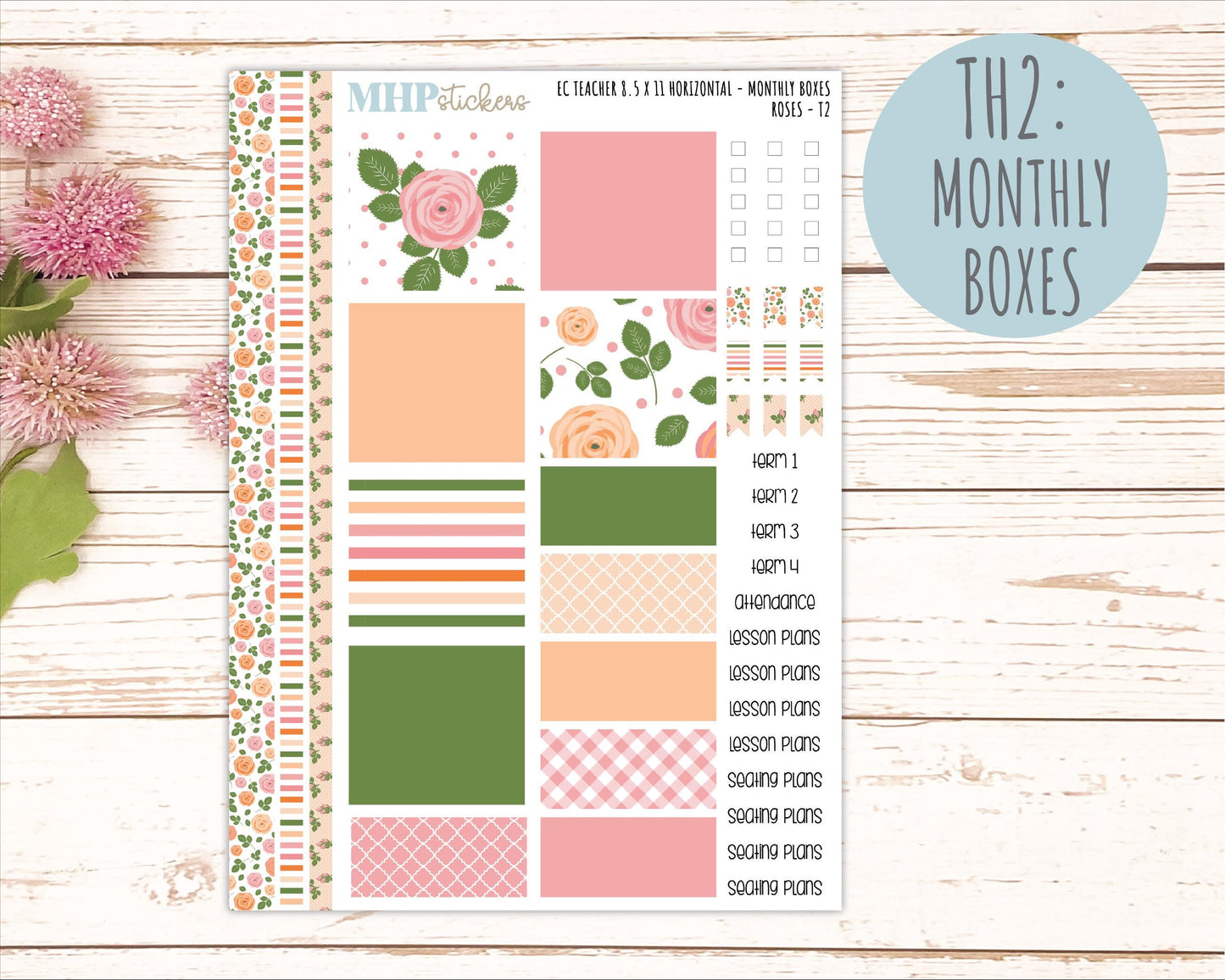 MAY Stickers for EC Teacher Lesson Planner - Horizontal Layout. 2026 Collection "Roses" || ECTH