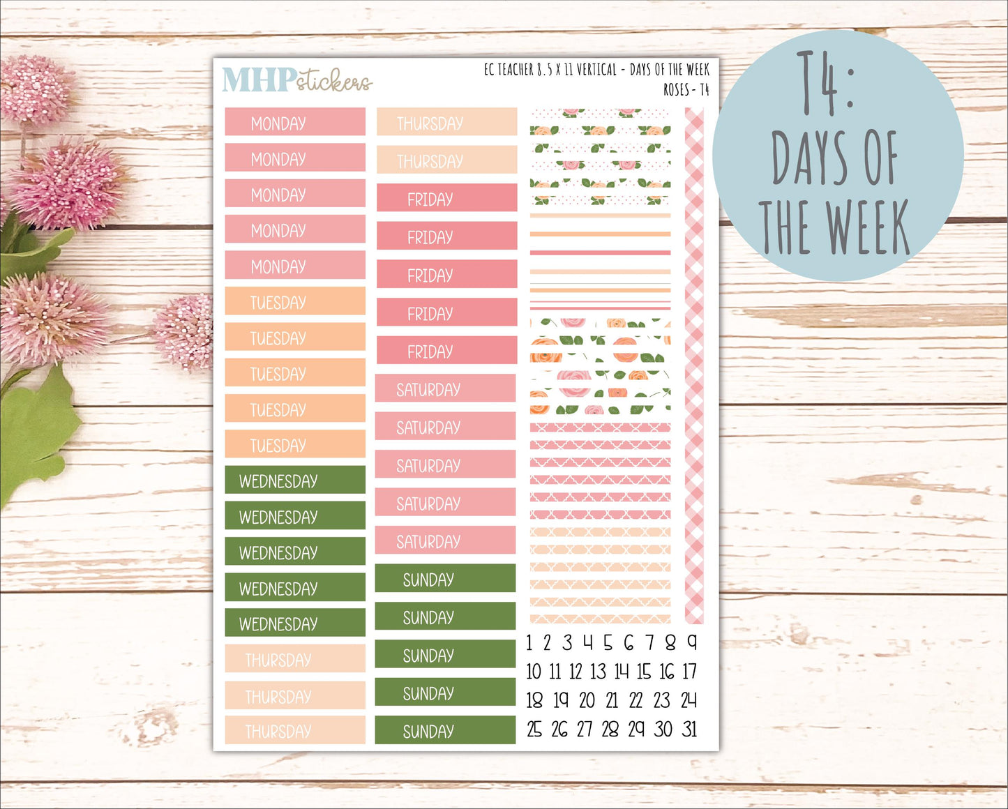 MAY Stickers for EC Teacher Lesson Planner - Vertical Layout. 2026 Collection "Roses" || ECTV