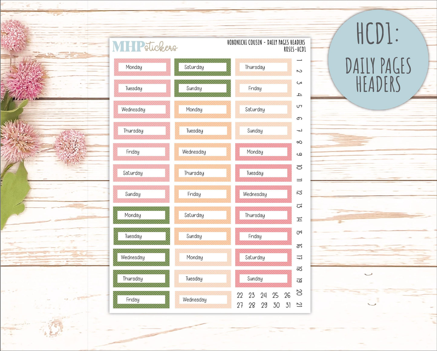 MAY 2026 Stickers for Hobonichi Cousin. A5 Planners "Roses" || HC
