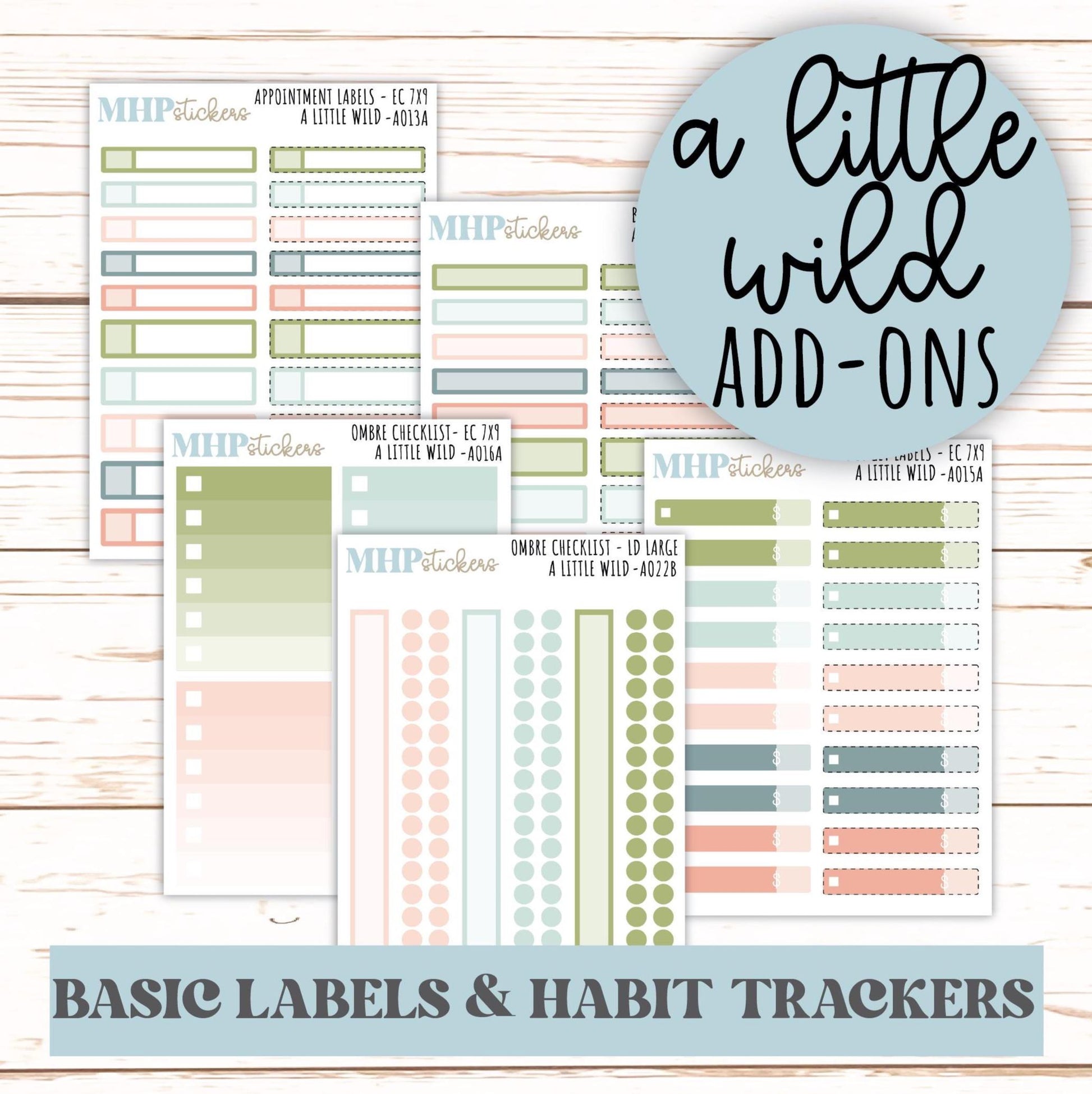 Basic Labels & Habit Trackers. ADD-Ons for Monthly Kits "A Little Wild" || AOBL