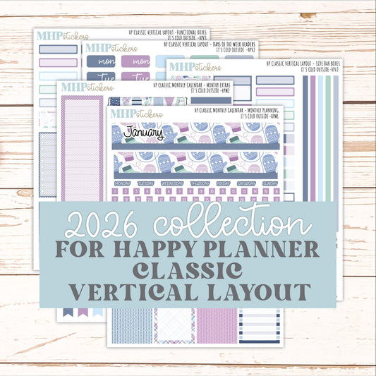 JANUARY Stickers for Happy Planner Classic Vertical Layout. 2026 Collection. "I's Cold Outside" || HPV
