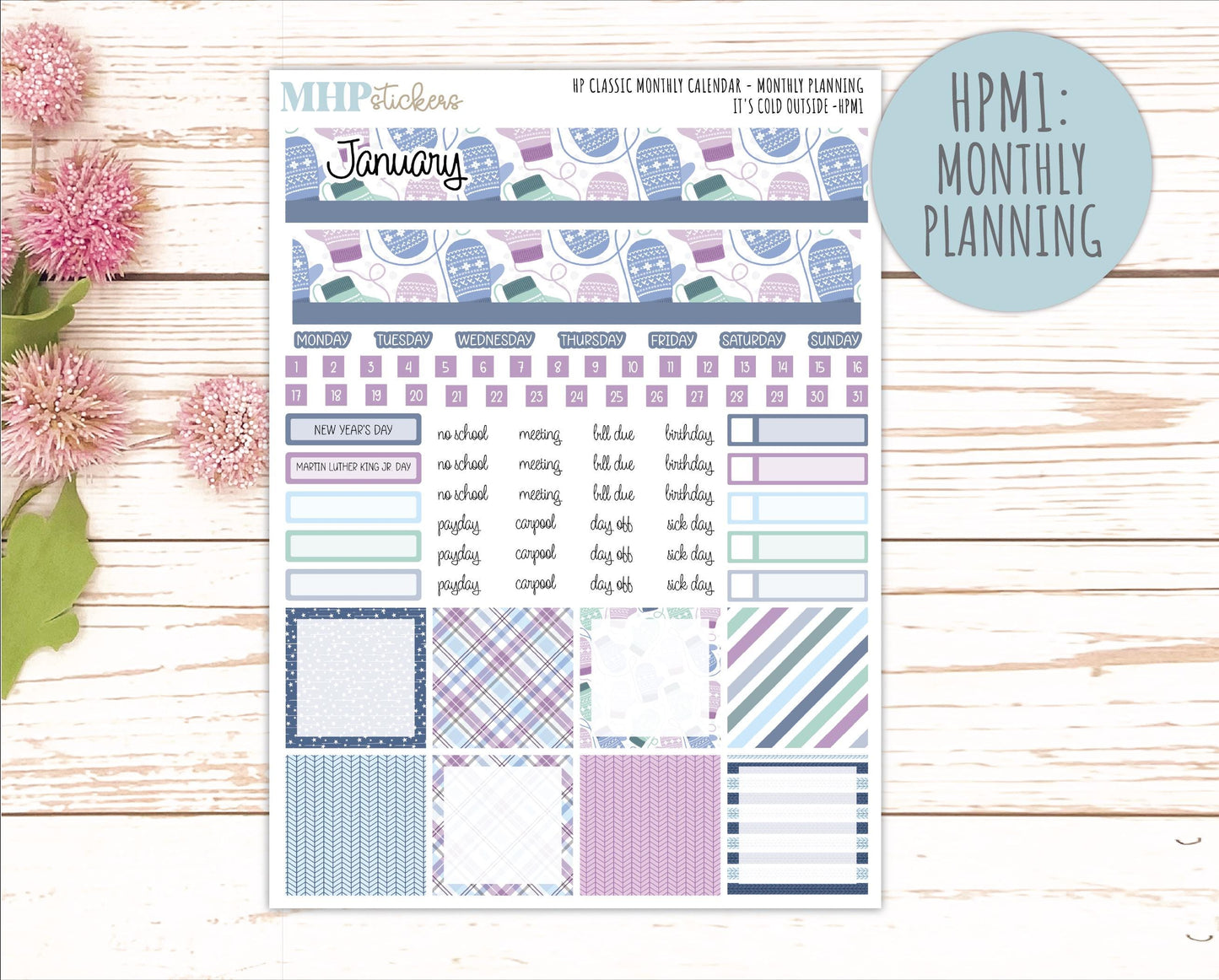 JANUARY Stickers for Happy Planner Classic Horizontal Layout. 2026 Collection. "I's Cold Outside" || HPH