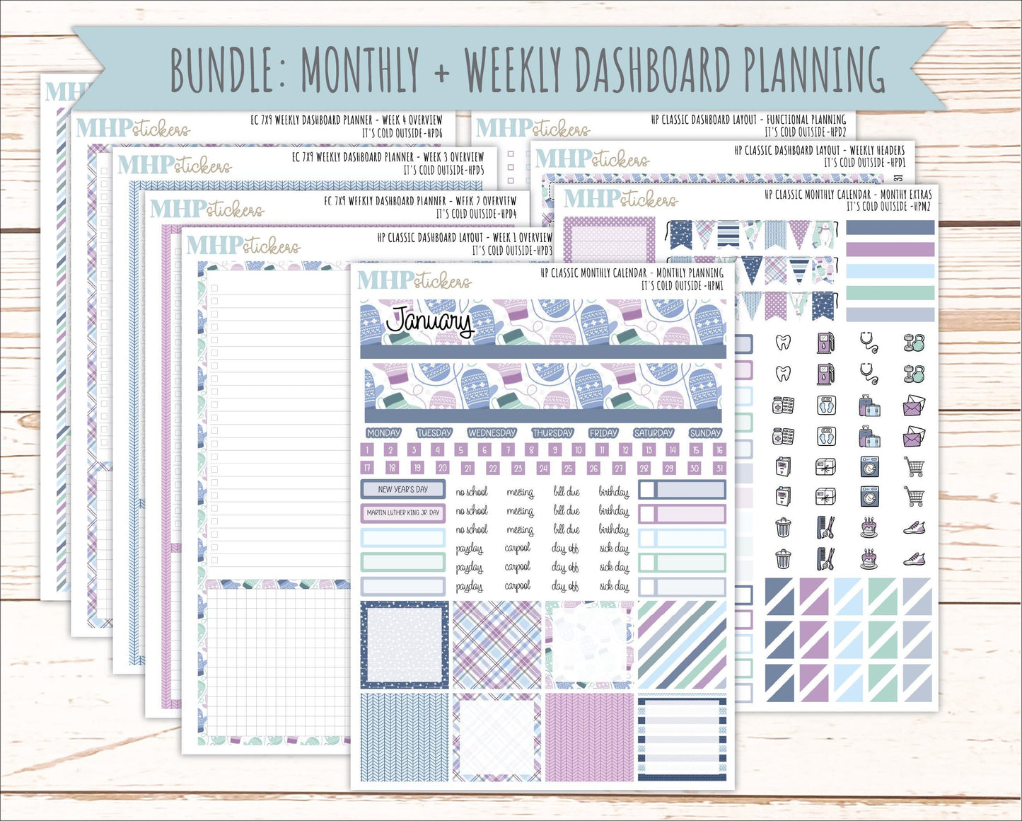 JANUARY Stickers for Happy Planner Classic Dashboard Layout. 2026 Collection. "It's Cold Outside" || HPDS