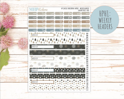 JANUARY Stickers for Happy Planner Classic Horizontal Layout. 2026 Collection. "January Frost" || HPH