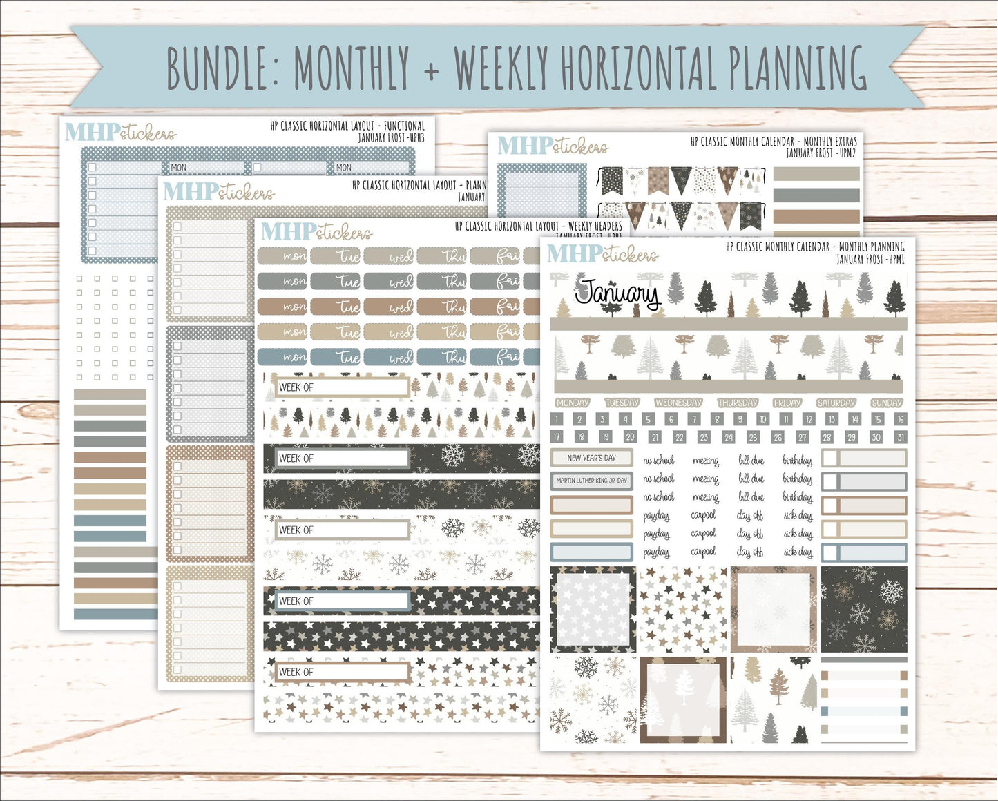 JANUARY Stickers for Happy Planner Classic Horizontal Layout. 2026 Collection. "January Frost" || HPH